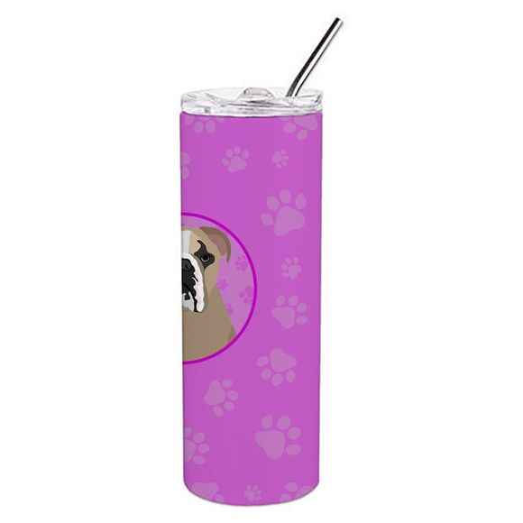 English Bulldog Lilac Tricolor Stainless Steel 20 oz Skinny Tumbler, Pink - Picture 3 of 4